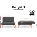 Artiss Sofa Bed Lounge Chair Couch 1 Seater Recliner Futon Bed Set Linen Grey - Image 2