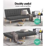 Artiss Sofa Bed Lounge Chair Couch 1 Seater Recliner Futon Bed Set Linen Grey - Image 6