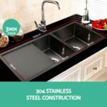 Cefito Kitchen Sink 100X45CM Stainless Steel Basin Double Bowl Nano Black - Image 3
