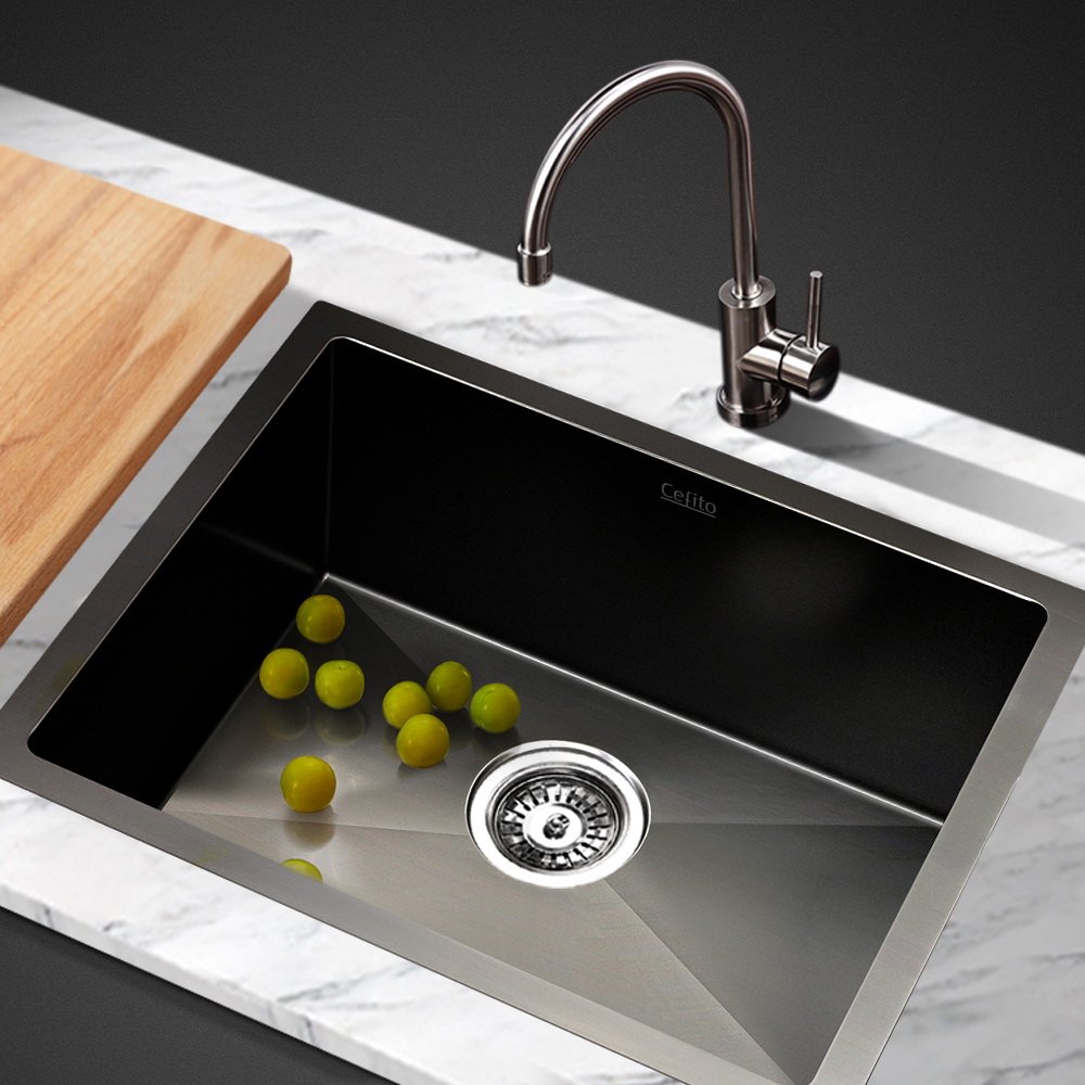 SINK-BLACK-3045-202502281106-00 Cefito Kitchen Sink 45X30CM Stainless Steel Basin Single Bowl Black - Image 1