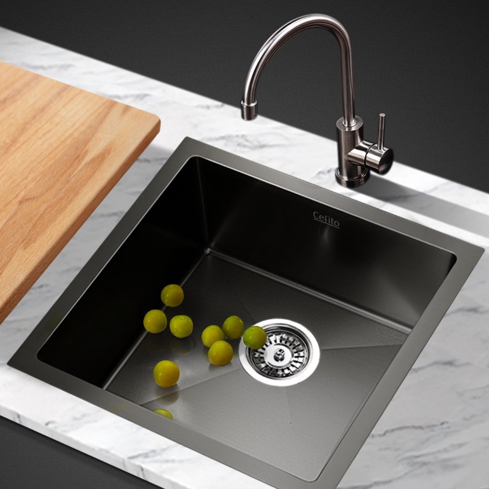SINK-BLACK-4444-202502281106-00 Cefito Kitchen Sink 44X44CM Stainless Steel Basin Single Bowl Black - Image 1