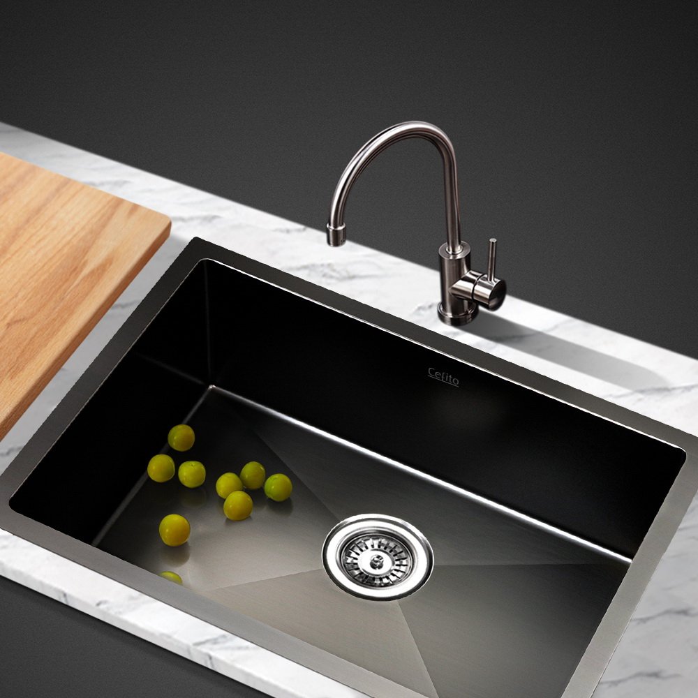 SINK-BLACK-NEW6045-202502281108-00 Cefito Kitchen Sink 60X45CM Stainless Steel Basin Single Bowl Black - Image 1