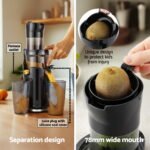 Devanti Slow Juicer Cold Press Fruit Juice Extractor 200W Black - Image 4
