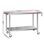 Cefito 1524x610mm Stainless Steel Kitchen Bench with Wheels 430 - Image 2