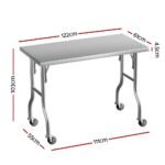 Cefito Stainless Steel Kitchen Benches Work Bench Wheels 122X61CM 430 - Image 2
