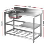 Cefito Stainless Steel Kitchen Bench Work Table with Sink Splashback 120cm - Image 2