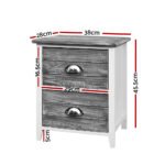 Artiss Bedside Table 2 Drawers Vintage X2 - THYME Grey - Image 2