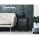 Artiss 2x Bedside Table 3 Drawers Vintage - THYME Black - Image 4