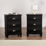 Artiss 2x Bedside Table 3 Drawers Vintage - THYME Black - Image 8