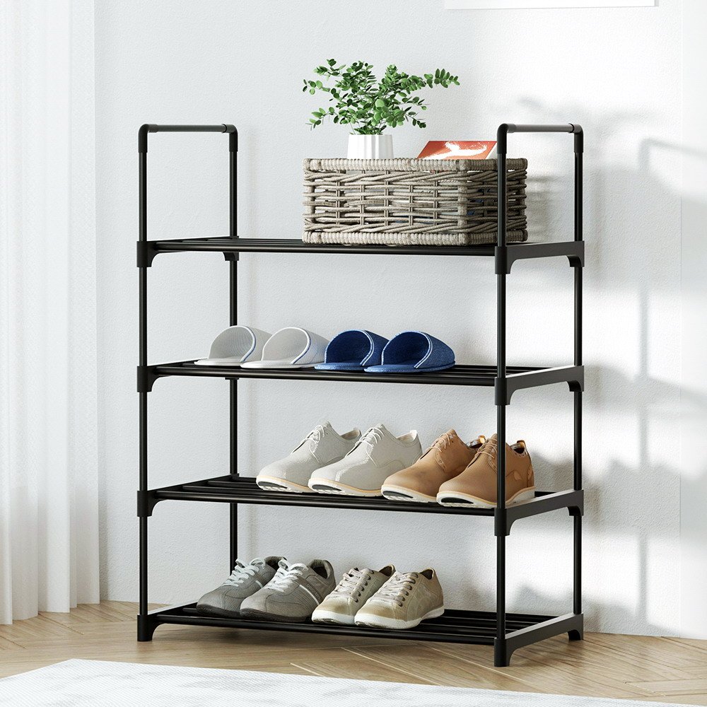 STACK-SHOE-03-BK-52893-08 Artiss Shoe Rack Cabinet Stackable 4-tier 12 Pairs Black - Image 1