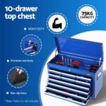 Giantz 15 Drawers Tool Chest Trolley Toolbox 2-in-1 Storage Blue - Image 3