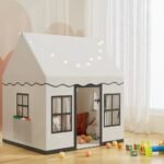 Keezi Kids Play Tent Playhouse Castle with String Lights Floor Mat Side Pocket - Image 7