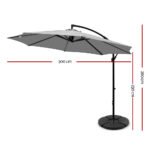 Instahut 3m Outdoor Umbrella w/Base Cantilever Beach Garden Patio Grey - Image 2