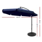 Instahut 3m Outdoor Umbrella w/Base Cantilever Garden Patio Beach Navy - Image 2
