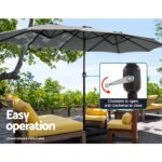 Instahut 4.57m Outdoor Umbrella Beach Pole Garden Tilt Charcoal - Image 6