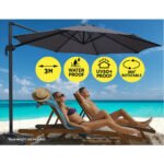Instahut 3m Outdoor Umbrella Cantilever 360 Degree Tilt Beach Roma Charcoal - Image 4