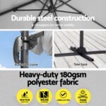 Instahut 3m Outdoor Umbrella Cantilever 360 Degree Tilt Beach Roma Grey - Image 6