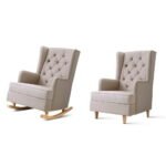 Artiss Rocking Chair Armchair Linen Fabric Beige Gaia - Image 3