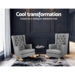 Artiss Rocking Chair Armchair Linen Fabric Grey Gaia - Image 4