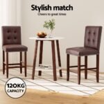 Artiss 2x Bar Stools Kitchen Dining Chairs Counter PU Leather Wooden Ada Brown - Image 4