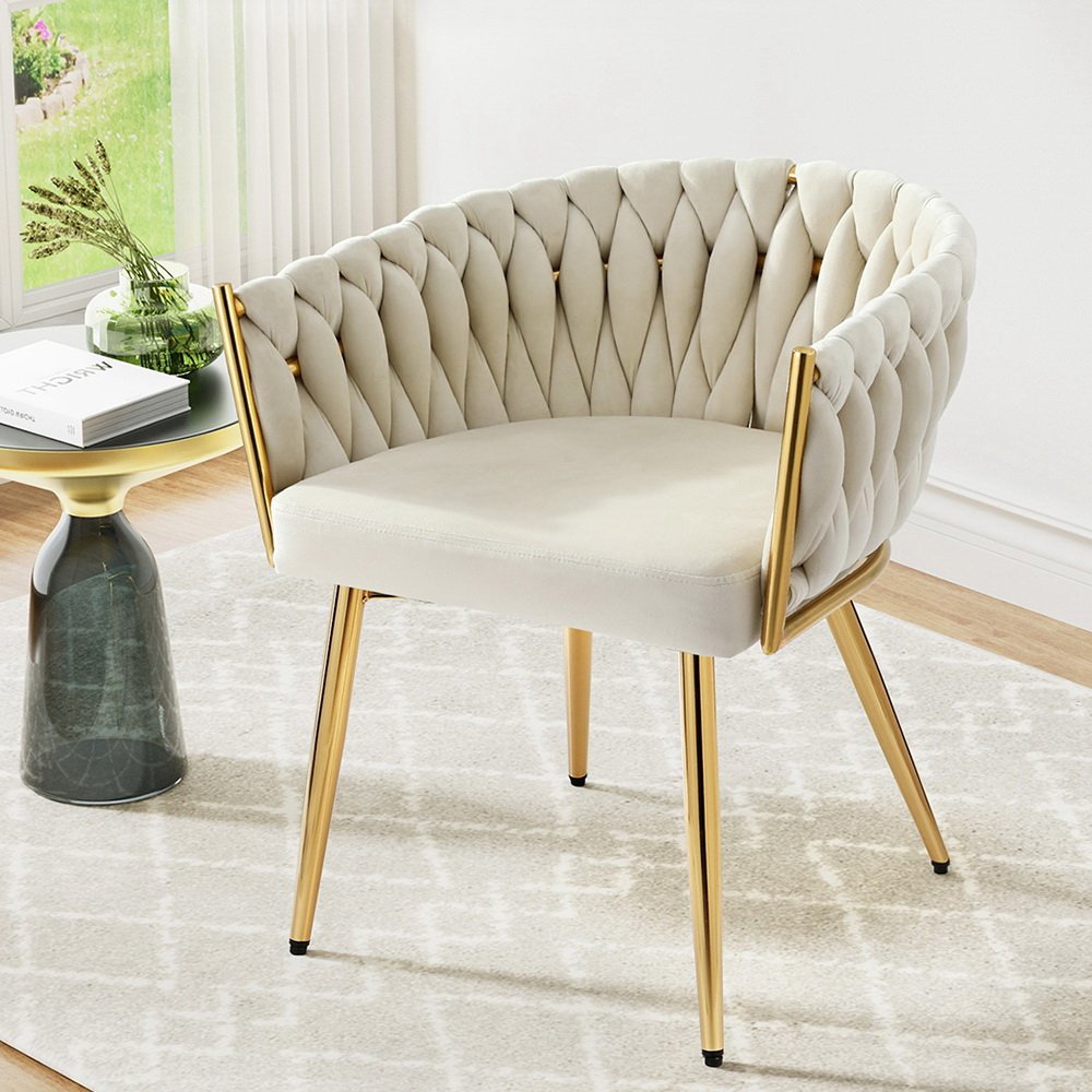 UPHO-C-DIN-01-VEL-BG-223145-07 1 Artiss Dining Chair Velvet Armchair Beige - Image 1
