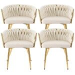 1 Set of 4 Artiss Dining Chairs Velvet Armchair Beige - Image 3