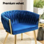 Artiss Dining Chair Velvet Weaving Armchair Blue - Image 6