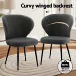 Artiss 2x Dining Chairs Sherpa Boucle Wing Back Grey - Image 4