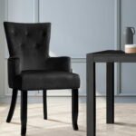 Artiss Dining Chair Velvet French Provincial Armchair Black - Image 7