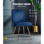 Artiss Dining Chairs Set of 2 Velvet Channel Tufted Blue - Image 4