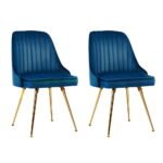 Artiss Dining Chairs Set of 2 Velvet Channel Tufted Blue