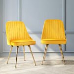 Artiss Dining Chairs Set of 2 Velvet Channel Tufted Yellow - Image 7