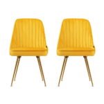 Artiss Dining Chairs Set of 2 Velvet Channel Tufted Yellow - Image 3