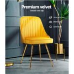 Artiss Dining Chairs Set of 2 Velvet Channel Tufted Yellow - Image 4
