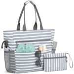 Gray Striped Beach Bag - Spacious Lightweight Tote for Travel, Pool & Vacation English Description: