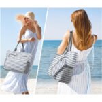 Gray Striped Beach Bag - Spacious Lightweight Tote for Travel, Pool & Vacation English Description: - Image 2