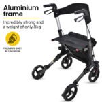EQUIPMED Foldable Aluminium Walking Frame Rollator with Bag and Seat, Titanium Colour - Image 3