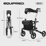 EQUIPMED Foldable Aluminium Walking Frame Rollator with Bag and Seat, Titanium Colour - Image 6