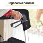 EQUIPMED 2-in-1 Folding Rollator Wheelchair Adjustable Mobility Walker w/ Park Brakes & Bag, Silver - Image 7