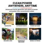 GENPOWER 8.5kW Peak 7.2kw Open Frame Inverter Generator, Push-Button Start, 2x15A, 1x32A, 20L Tank, Wheels, RCD, Portable, Backup - Image 4