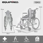EQUIPMED Folding Aluminium Wheelchair, 20" Wheels, Park Brakes, 100kg Capacity, Grey/Black - Image 2