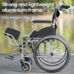 EQUIPMED Folding Aluminium Wheelchair, 20" Wheels, Park Brakes, 100kg Capacity, Grey/Black - Image 3