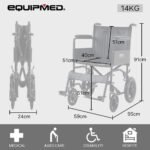 EQUIPMED Folding Transit Manual Wheelchair, Attendant Propelled, Steel Frame, Wide Seat, Comfortable for S-XL, 114kg Capacity, Park Brakes, Transport - Image 2