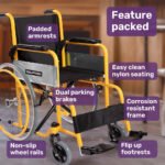 EQUIPMED Kids Paediatric Wheelchair, 100kg Rated, 110-140cm Rider Height, Quick Folding, Adjustable Footrests, 22" Wheels, Yellow - Image 3