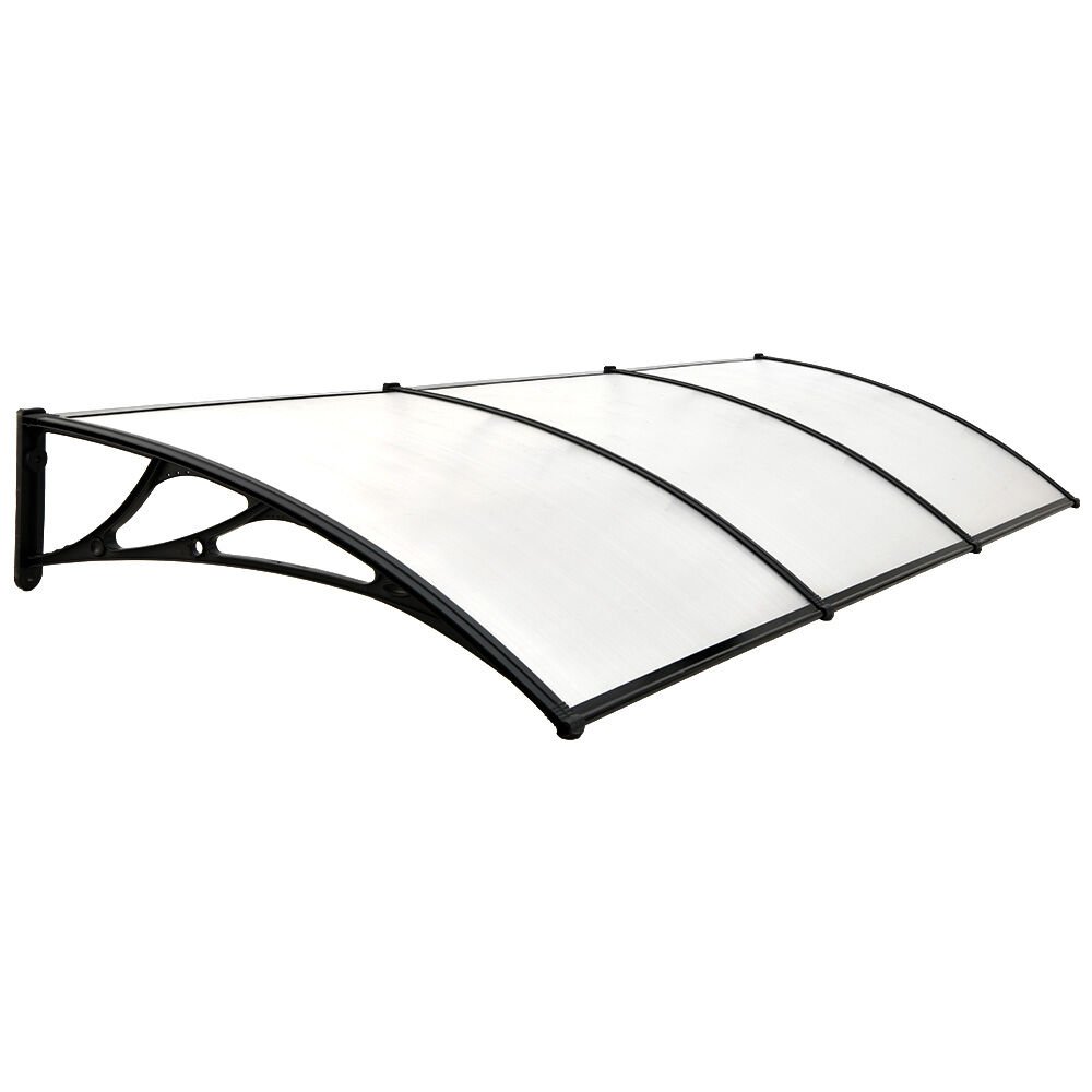 V219-OAWFIXSS31CA-202505191427-00 SHADE SHIELD 3x1m Aluminium Exterior Awning, Black DIY External UV Rain Protection Clear Polycarbonate Canopy Cover - Image 1