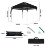 RED TRACK 3x3m Ultra Compact Folding Gazebo, Carry bag, Portable Outdoor Popup Marquee for Camping Beach, Black - Image 8