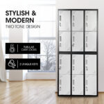 FORTIA 12-Door Metal Storage Locker Cabinet Gym Office Lockers Compartment, Black & Light Grey - Image 2