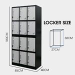 FORTIA 12-Door Metal Storage Locker Cabinet Gym Office Lockers Compartment, Black & Light Grey - Image 6