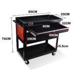 Bullet 3-Tier Steel Tool Trolley Cart, for Workshop, Mechanic, with Drawer, Pegboard, Screwdriver Bay, Black/Red - Image 2