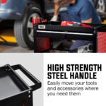 Bullet 3-Tier Steel Tool Trolley Cart, for Workshop, Mechanic, with Drawer, Pegboard, Screwdriver Bay, Black/Red - Image 8